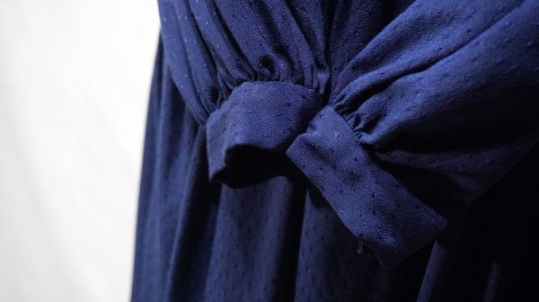 画像6: ドット柄 ネイビー 長袖 レトロワンピース フリルカラー[56453]