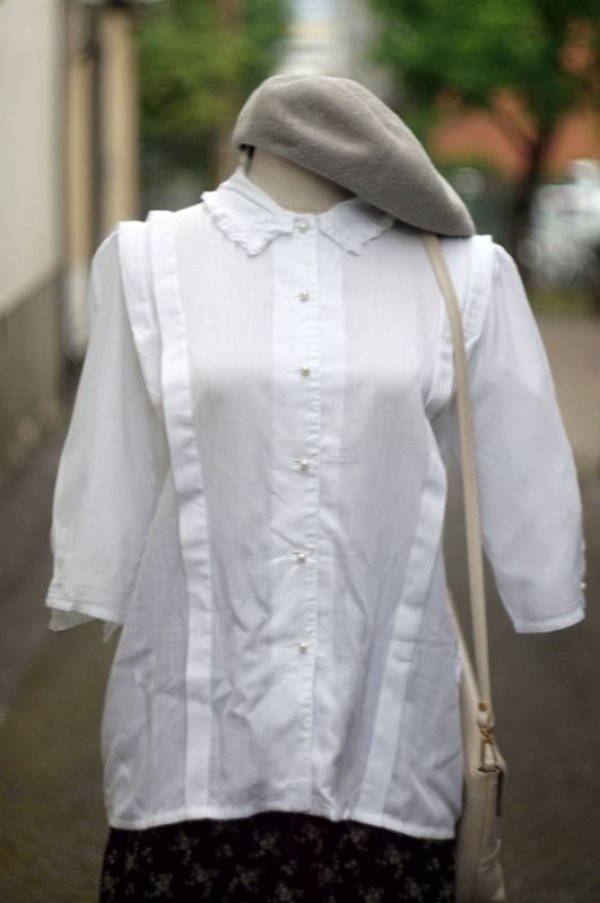 画像6: 無地 白 半袖 ブラウス レースフリルカラー[17342]