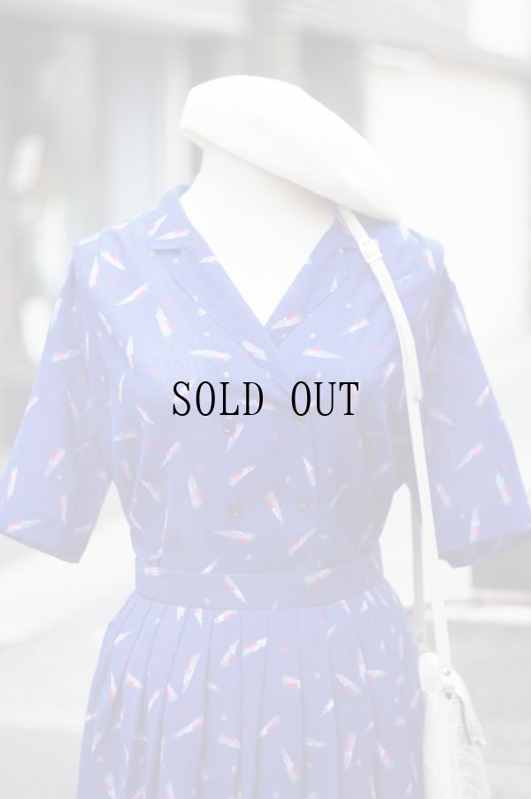 画像5: "VINGTANS" ネイビー ブラウス&スカート ツーピース セットアップ オープンカラー[20121]