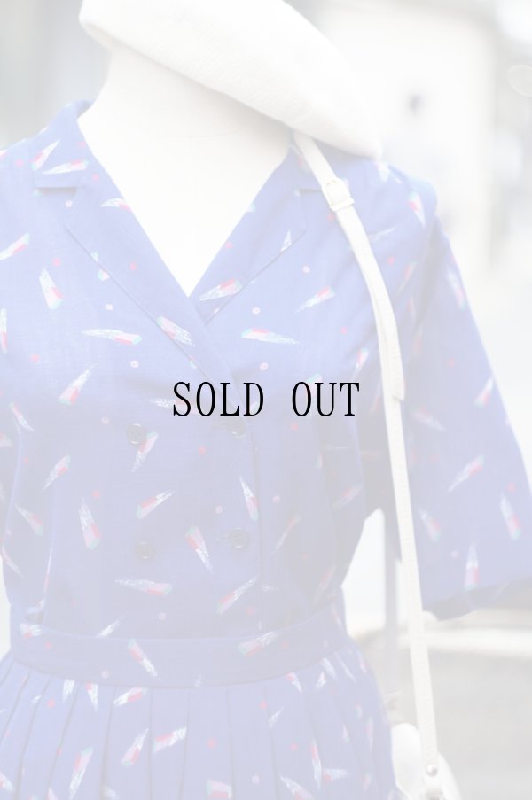 画像4: "VINGTANS" ネイビー ブラウス&スカート ツーピース セットアップ オープンカラー[20121]