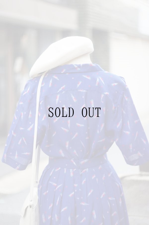 画像7: "VINGTANS" ネイビー ブラウス&スカート ツーピース セットアップ オープンカラー[20121]