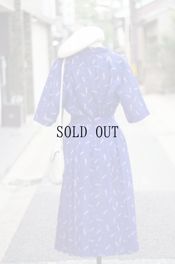 画像3: "VINGTANS" ネイビー ブラウス&スカート ツーピース セットアップ オープンカラー[20121]