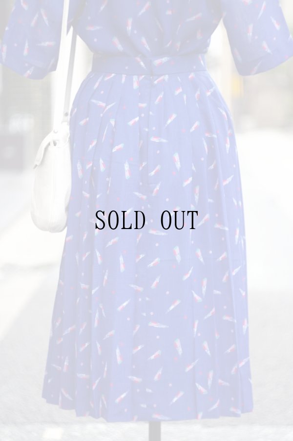 画像8: "VINGTANS" ネイビー ブラウス&スカート ツーピース セットアップ オープンカラー[20121]