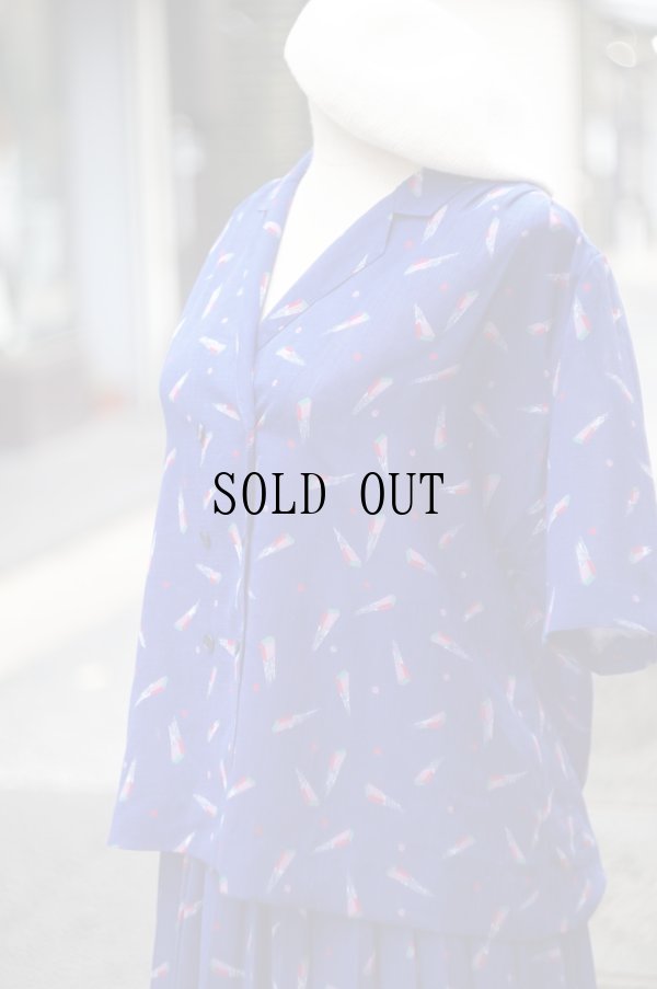 画像12: "VINGTANS" ネイビー ブラウス&スカート ツーピース セットアップ オープンカラー[20121]