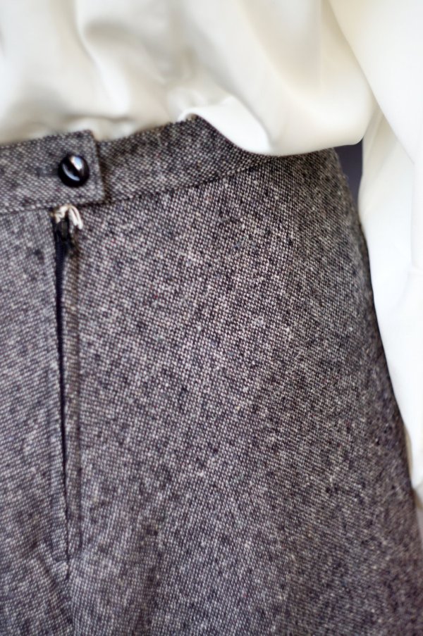 画像4: 無地 ウール グレー ツイード スカート フレア w69cm[20441]