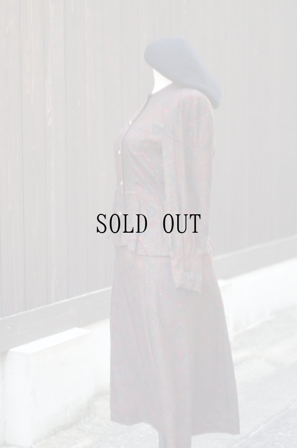 画像14: ペイズリー柄 長袖 ウール セットアップ ペプラム[19480]