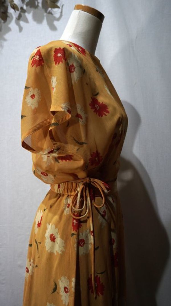 画像5: 花柄 イエロー系 半袖 セットアップ レトロワンピース[56400]