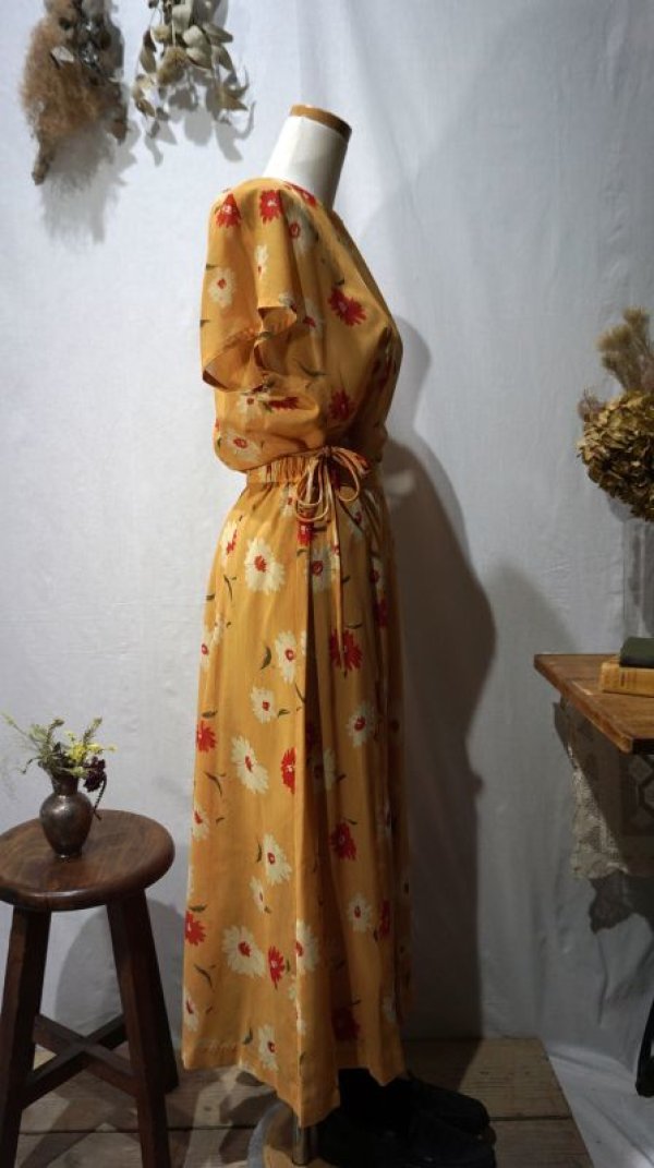 画像6: 花柄 イエロー系 半袖 セットアップ レトロワンピース[56400]