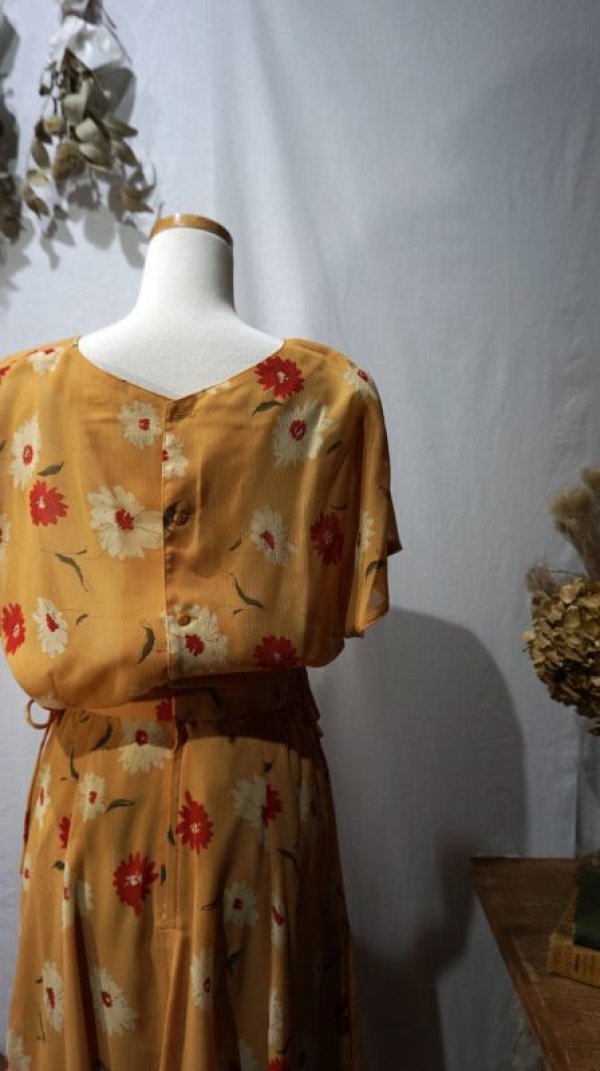 画像8: 花柄 イエロー系 半袖 セットアップ レトロワンピース[56400]