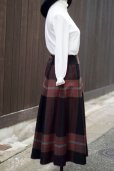 画像4: チェック柄 ブラウン×赤 ウール フレアスカート w62cm [17915]