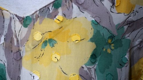 他の写真1: 花柄 イエロー×グリーン 半袖 コットン レトロワンピース[56371]