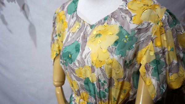画像10: 花柄 イエロー×グリーン 半袖 コットン レトロワンピース[56371]