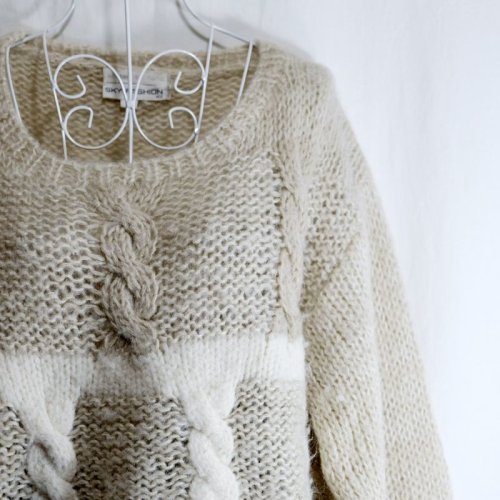 他の写真1: 抽象柄 白 セーター ニット ノーカラー[25499]