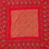 ペイズリー柄 赤系 シルク スカーフ 78cm×78cm[12402]