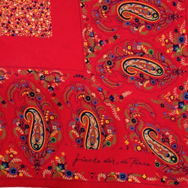 画像2: ペイズリー柄 赤系 シルク スカーフ 78cm×78cm[12402]