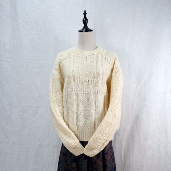 画像4: オフホワイト ニット ケーブル編み[12346]