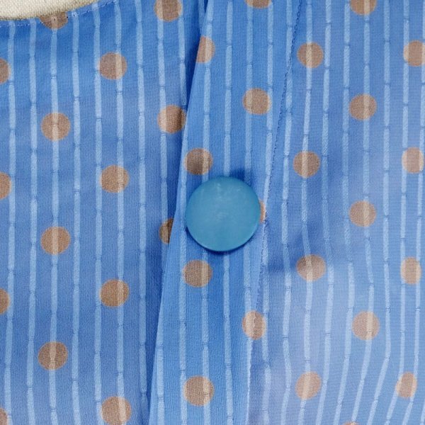 画像8: ドット柄 みずいろ×ベージュ 半袖 レトロワンピース ノーカラー ウエストゴム[12119]