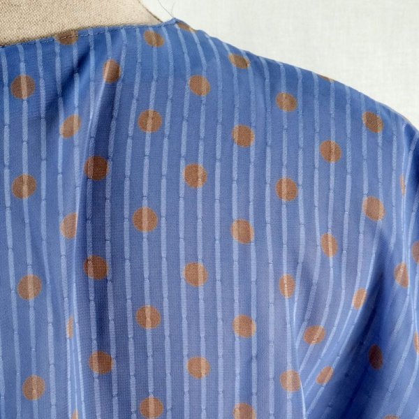 画像13: ドット柄 みずいろ×ベージュ 半袖 レトロワンピース ノーカラー ウエストゴム[12119]