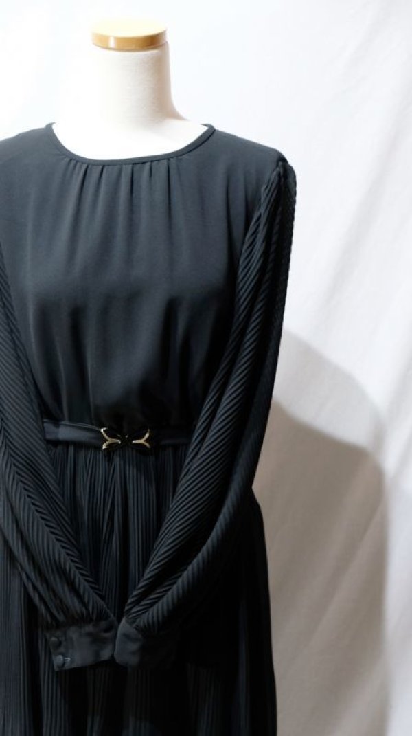 画像4: 無地 ブラック 長袖 レトロワンピース ノーカラー[56480]
