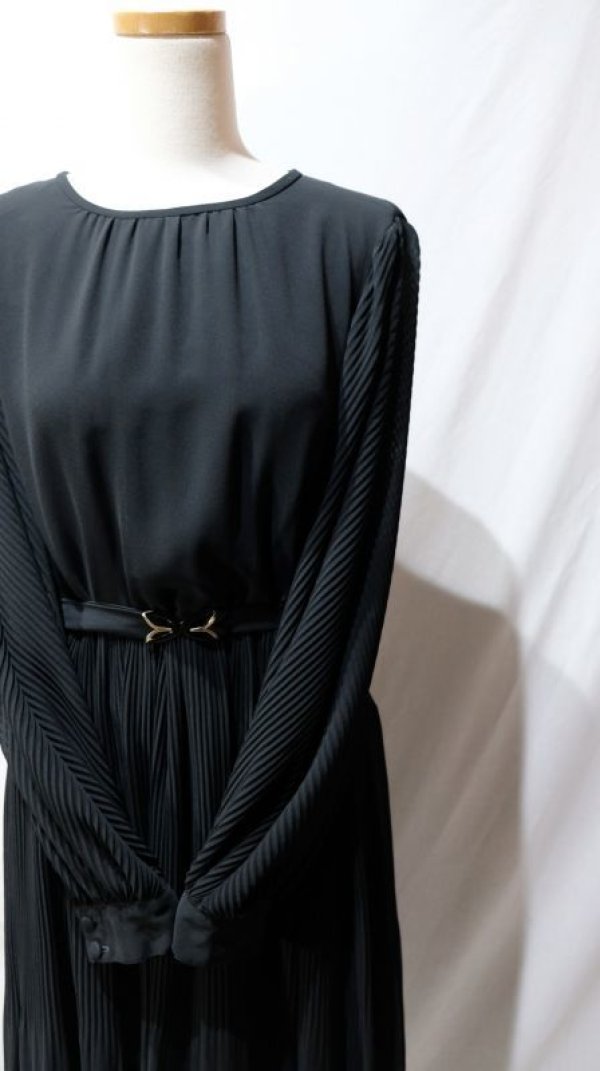 画像6: 無地 ブラック 長袖 レトロワンピース ノーカラー[56480]