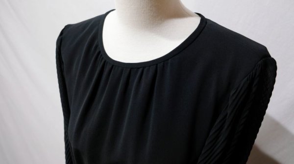 画像7: 無地 ブラック 長袖 レトロワンピース ノーカラー[56480]