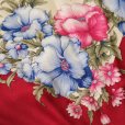 画像3: 花柄 赤系  シルク スカーフ 80cm×80cm[20077]