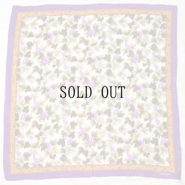 画像1: パープル系 葡萄柄 スカーフ 87cm×87cm[20078]