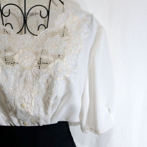 画像7: 白 半袖 ブラウス レース[16260]