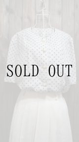 画像: ドット柄 半袖ブラウス ノーカラー[11086]