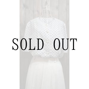 画像: ドット柄 半袖ブラウス ノーカラー[11086]