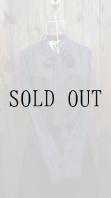 画像: ドット柄 ネイビー 長袖 ブラウス ボウタイカラー[15852]