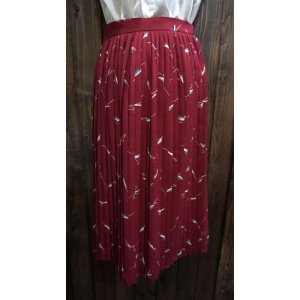 画像: レトロ幾何学柄 赤 スカート プリーツ/60cm[42050]