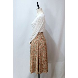 画像: 花柄 グリーン×ピンク系 スカート フレア w70cm[11747]