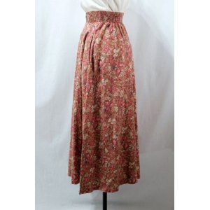 画像: "laura ashley" 花柄 赤系 スカート フレア プリーツ ウエストゴム /w58〜74cm [12103]