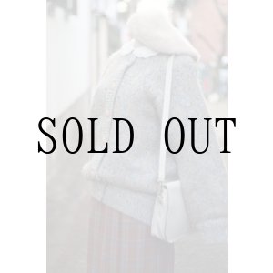 画像: 総柄 グレー×ベージュ 混モヘア  カーディガン ラウンドネック[16692]