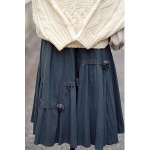 画像: 無地 花モチーフ チャコールグレー スカート フレア w/62cm [16798]