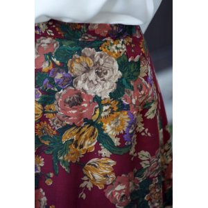 画像: 花柄 赤系  スカート フレアスカート w/62cm [16867]