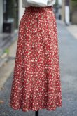 画像1: 花柄 赤×白 スカート フレア w/66cm [16985]