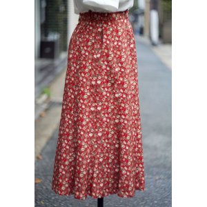 画像: 花柄 赤×白 スカート フレア w/66cm [16985]