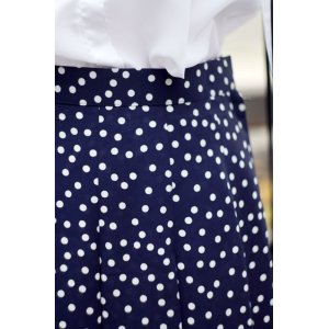 画像: ドット柄 ネイビー×ホワイト スカート フレア w/68cm [17060]