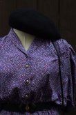 画像10: フランス製 花柄 紺系 半袖 レトロワンピース パフスリーブ オープンカラー [15298]