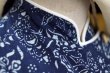 画像5: エスニック柄 チャイナドレス ワンピース 半袖 コットン ネイビー [17505]