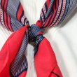 画像6: "UMBERTO SALA" ストライプ模様 スクエア柄 赤×ネイビー シルク スカーフ 74cm四方 [17679]