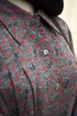 画像5: 花柄 グレー×赤 長袖 レトロワンピース ウール レギュラーカラー[17912]