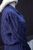 画像3: 無地 ネイビー 長袖 レトロワンピース プリーツスカート レギュラーカラー リボン[18008]