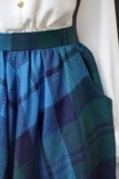 画像2: チェック柄 青×緑 ウール フレア スカート w62cm[18192]