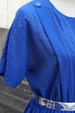 画像7: ドット柄 ブルー系 半袖 レトロワンピース ノーカラー ウエストゴム ラグランスリーブ[15200]