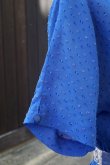 画像9: ドット柄 ブルー系 半袖 レトロワンピース ノーカラー ウエストゴム ラグランスリーブ[15200]