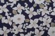 画像13: 花柄 ネイビー×白 長袖 レトロワンピース ダブルカラー 薔薇モチーフ ブローチ[18510]