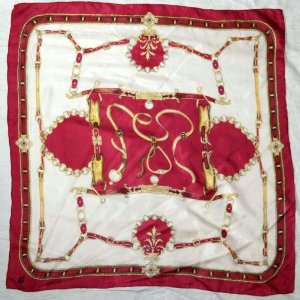 画像: 服飾小物模様 赤×白 シルク スカーフ87cm四方 [18554]
